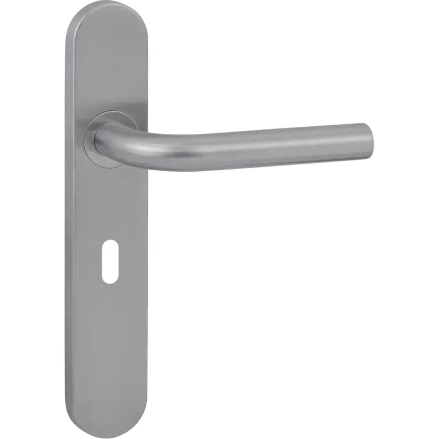 Karwei deurkruk set Henry ovaal schild sleutelgat 56 mm RVS
