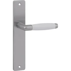 Karwei deurkruk set Lago recht blind schild RVS look messing