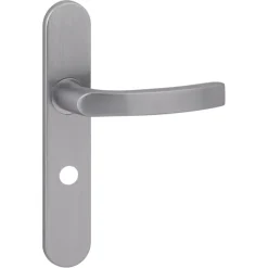 Karwei deurkruk set Lorenzo ovaal schild vrij-bezet sluiting 63/8 mm RVS look aluminium
