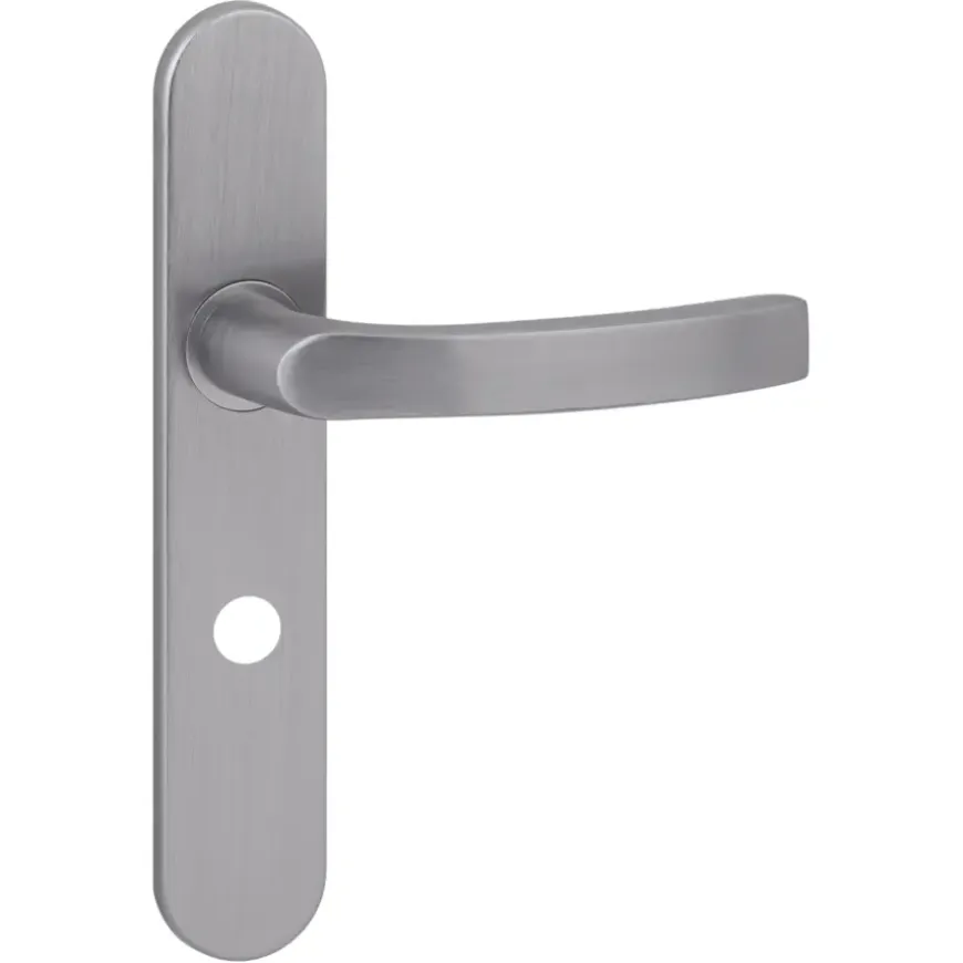 Karwei deurkruk set Lorenzo ovaal schild vrij-bezet sluiting 63/8 mm RVS look aluminium