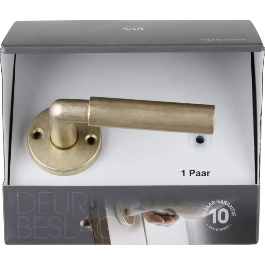 Karwei deurkruk set Luca rond rozet messing mat