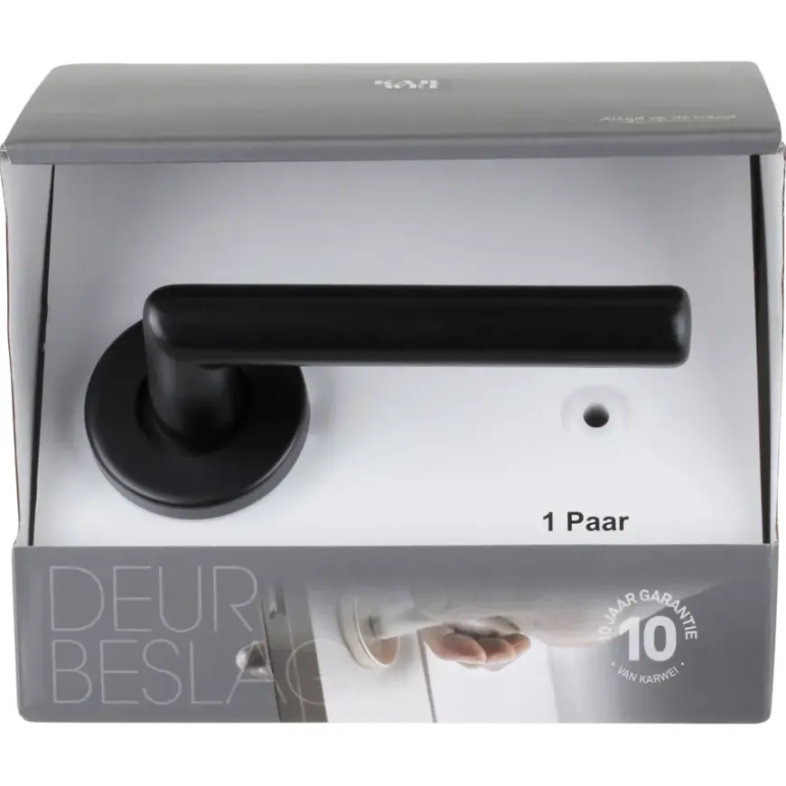 Karwei deurkruk set Roberto rond rozet zwart aluminium