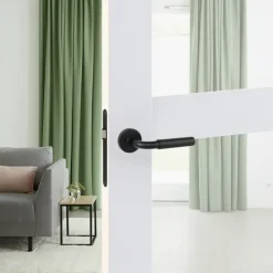 Karwei deurkruk set Roy rond rozet zwart RVS