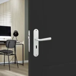Karwei deurkruk set Spanje ovaal schild sleutelgat 56 mm ANOX aluminium mat