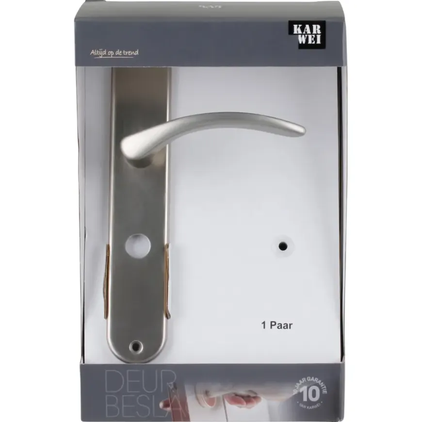 Karwei deurkruk set Stefanie ovaal schild vrij-bezet sluiting 63/8 mm RVS look aluminium