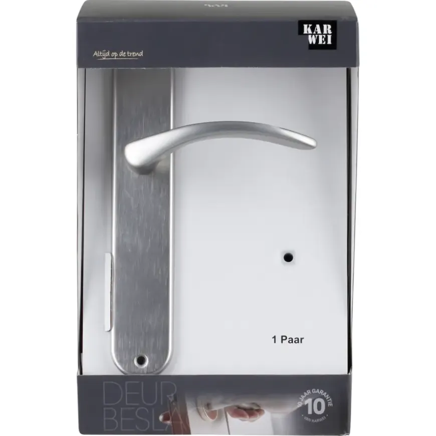 Karwei deurkruk set Stefanie ovaal blind schild RVS look aluminium