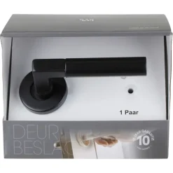 Karwei deurkruk set Stefano rond rozet zwart aluminium