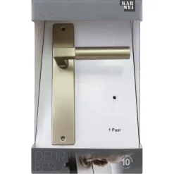 Karwei deurkruk set Stefano recht blind schild messing antiek aluminium
