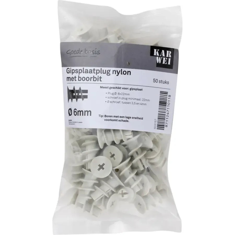 KARWEI Gips plug 6x22mm 50ST + bit