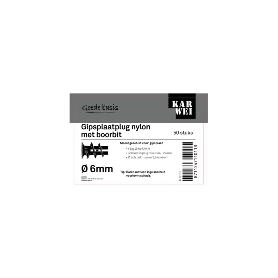 KARWEI Gips plug 6x22mm 50ST + bit