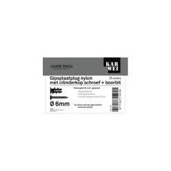KARWEI Gips plug 6x22mm+uni ck 4x40 25ST + bit
