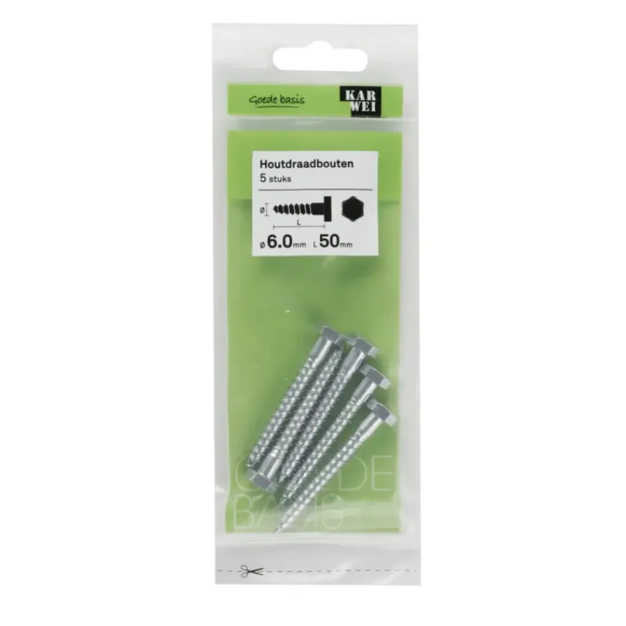 KARWEI houtdraadbout M6x50 mm 5 stuks