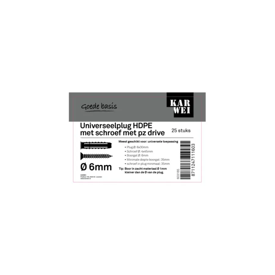 KARWEI uni-plug 6x30mm + uni 4x45mm 25ST