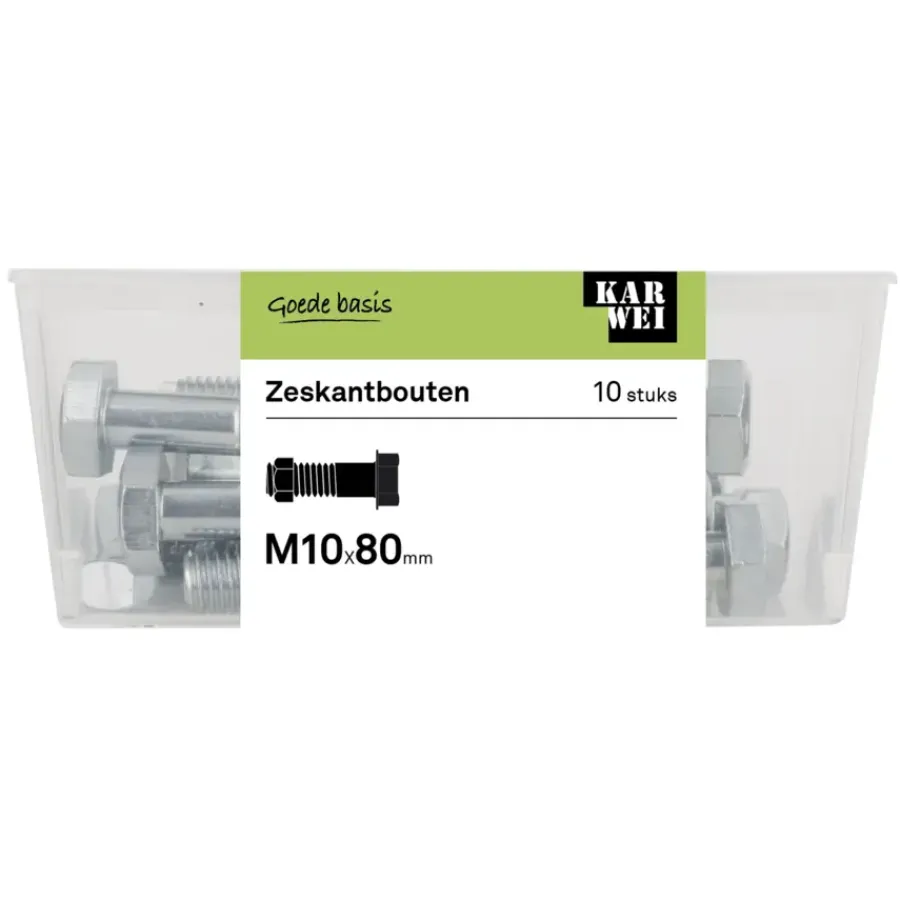 KARWEI zeskantbout deeldraad M10x80 mm 10 stuks