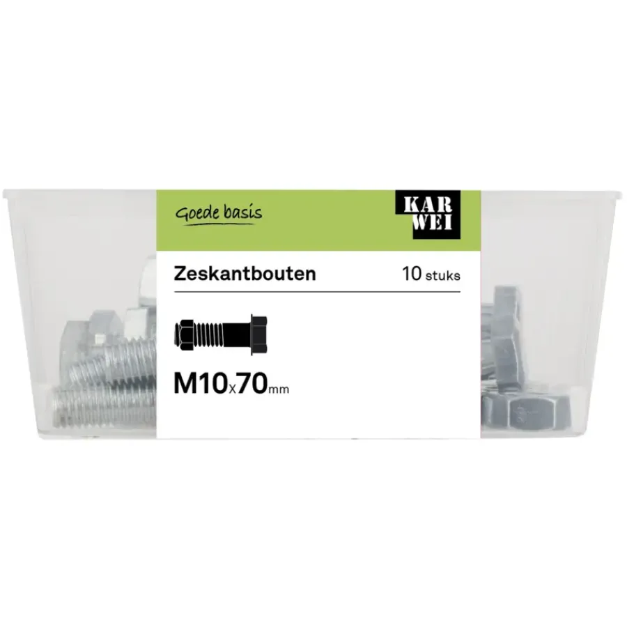 KARWEI zeskantbout deeldraad M10x70 mm 10 stuks
