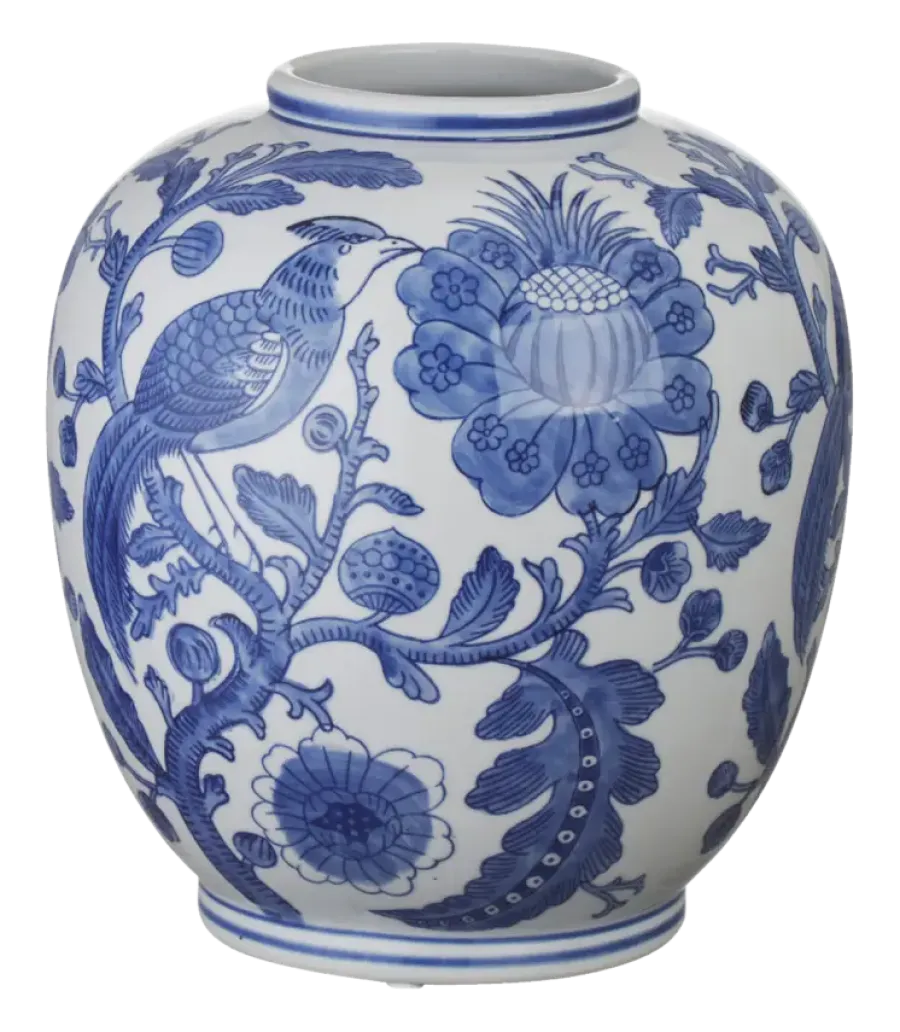 Geen Keramieken vaas wit blauw 26,5x26,5x29cm