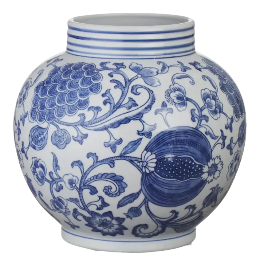 Geen Keramieken vaas wit blauw 26x26x25,5cm