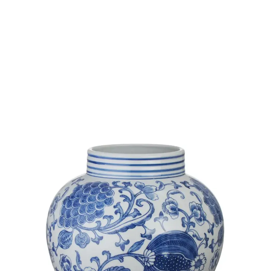 Geen Keramieken vaas wit blauw 26x26x25,5cm