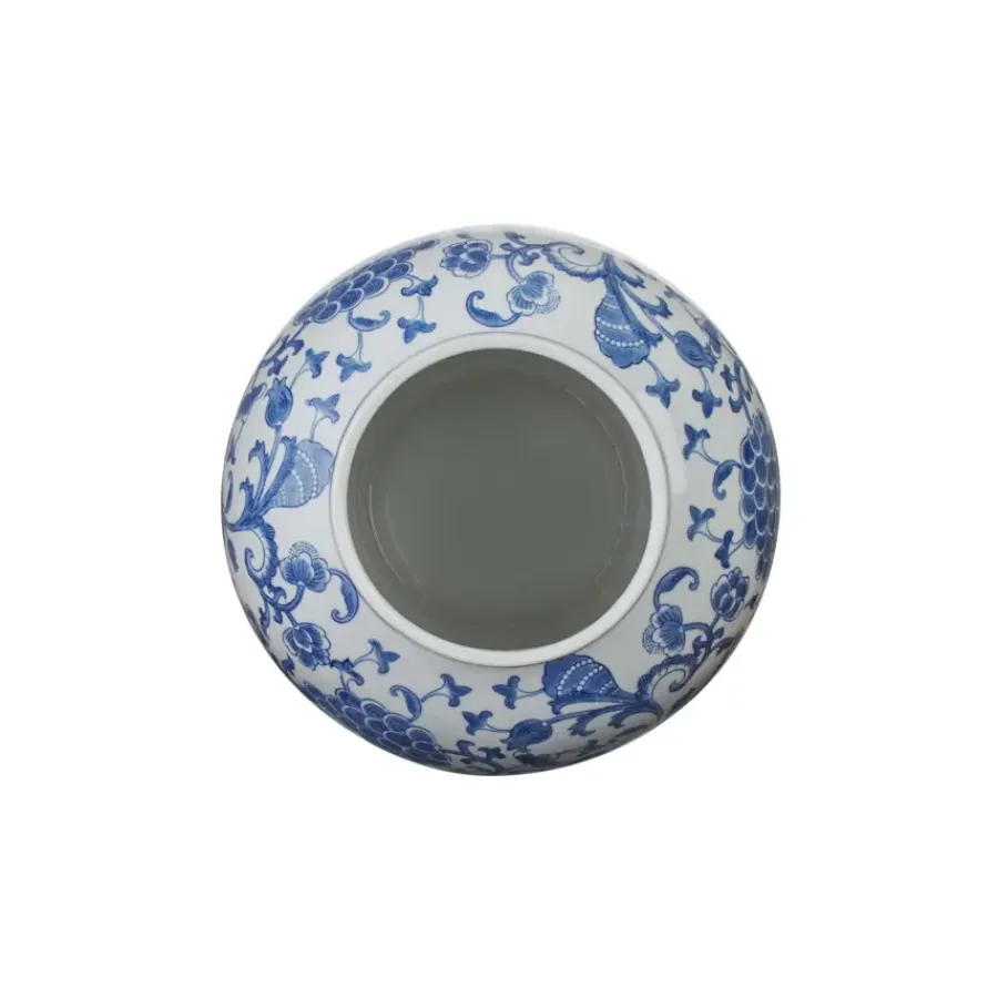 Geen Keramieken vaas wit blauw 30x30x33cm