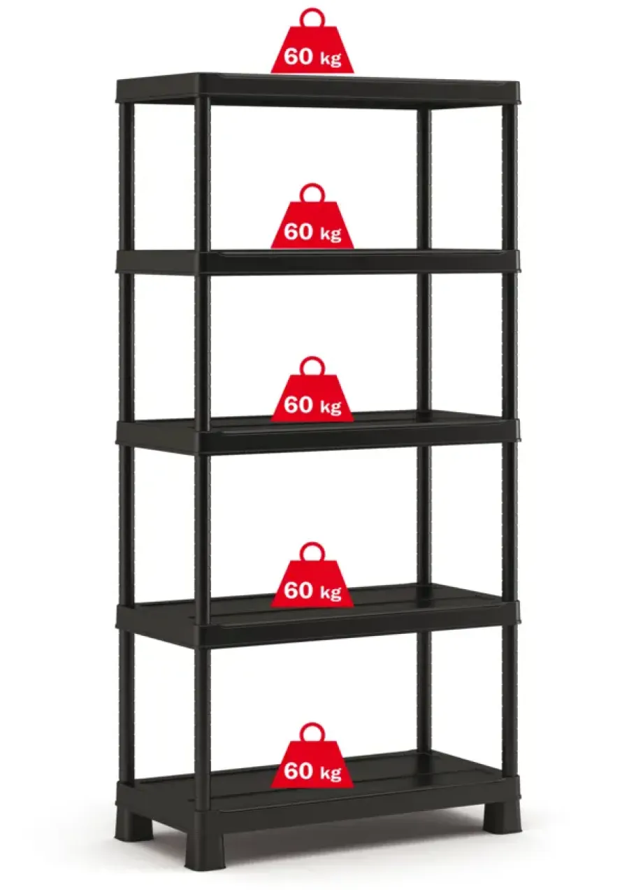 KETER Plus stellingkast - 5 planken - 90x40x182cm - zwart