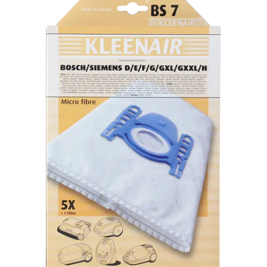 Kleenair stofzuigerzak Bosch/Siemens BS-7 5 stuks + 1 filter