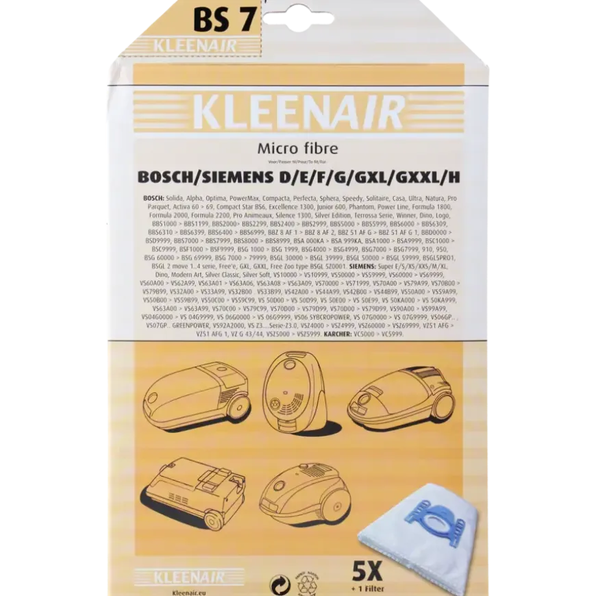 Kleenair stofzuigerzak Bosch/Siemens BS-7 5 stuks + 1 filter