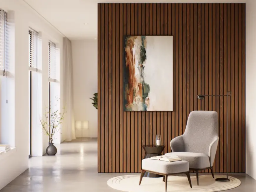 Kleurstaal lattenwand Decowall Advanced walnoot 25x30cm