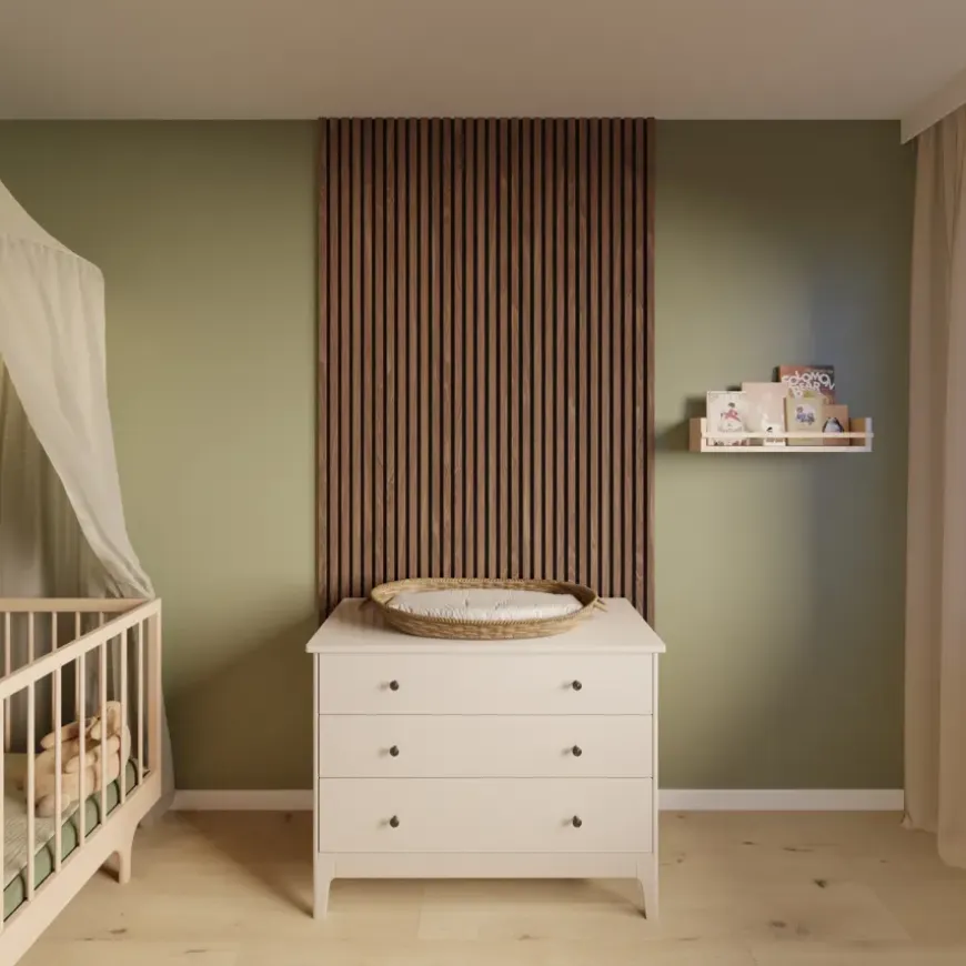 Kleurstaal lattenwand Decowall Acoustic walnoot 25x30cm