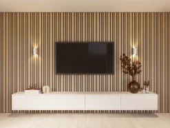 Kleurstaal lattenwand Decowall Acoustic Blend naturel eiken 25x30cm