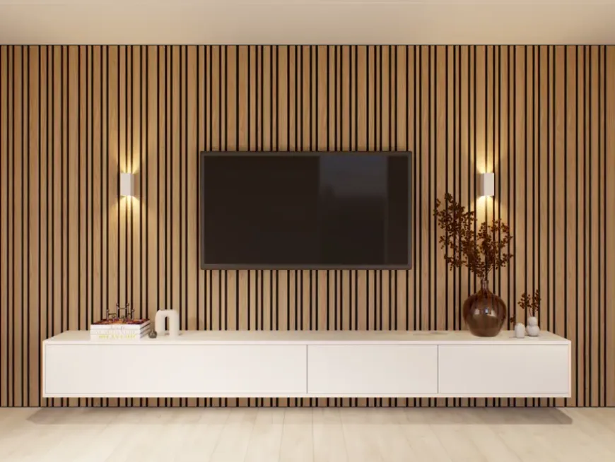 Kleurstaal lattenwand Decowall Acoustic Blend brons eiken 25x30cm