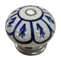 Nesu Knop Fem keramiek blauw wit 40 mm