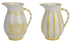 Decoris Kruik geel bloemen h21,8cm - per stuk