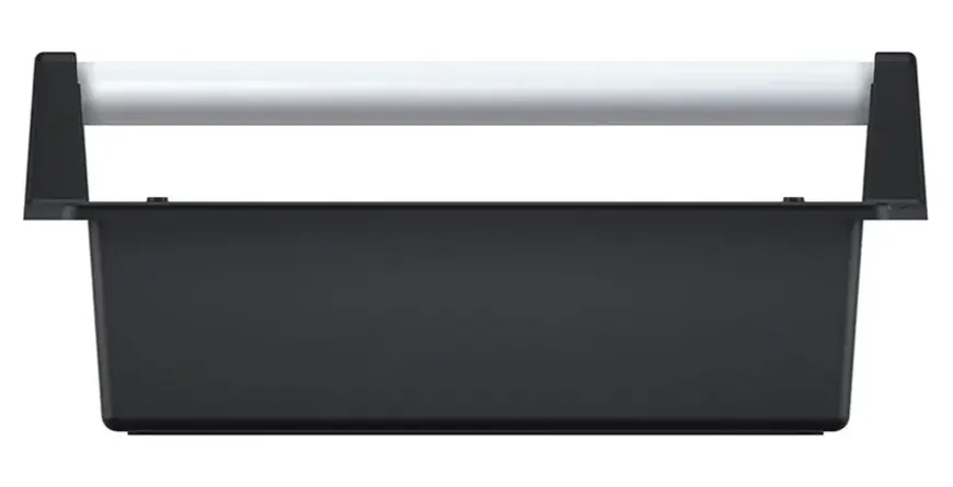 Kunststof pluggenbak met aluminium beugel 40x22x17cm.
