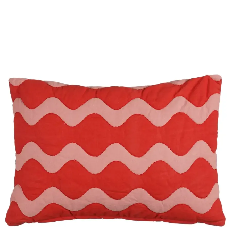 Geen Kussen rood scallopes - l55xb35xh10cm