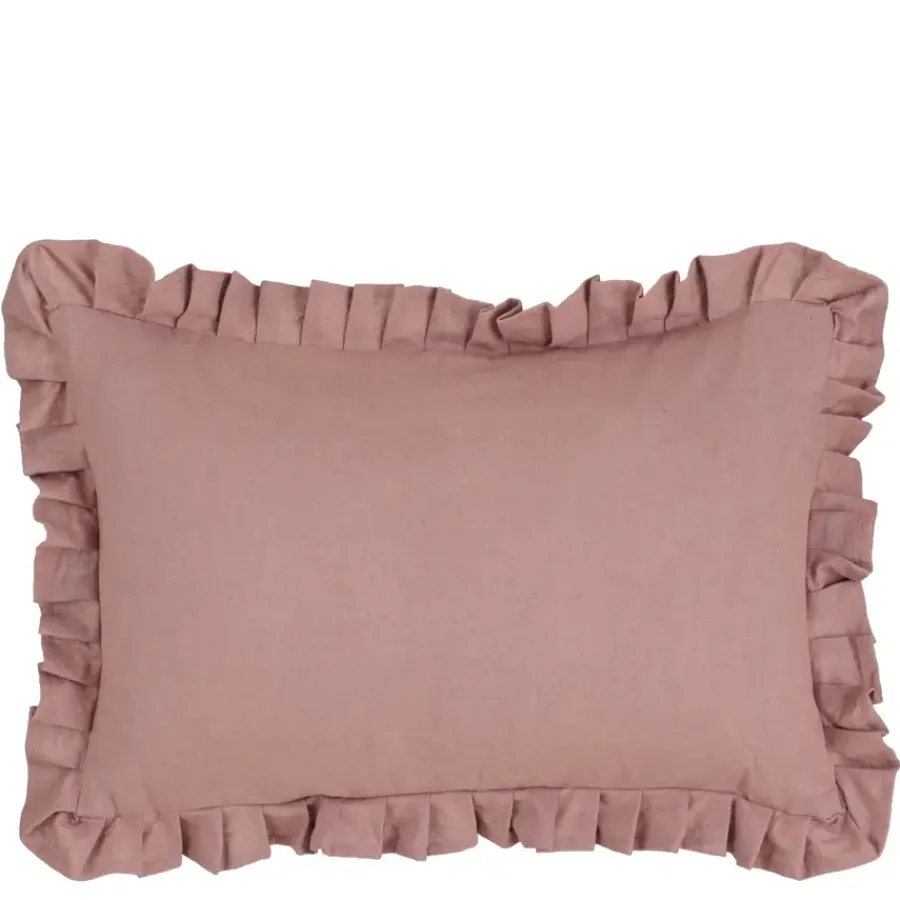 Geen Kussen ruffled oud roze - l55xb35xh10cm