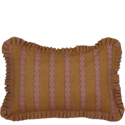 Geen Kussen streep ruffled hart bruin 55 x 53 cm