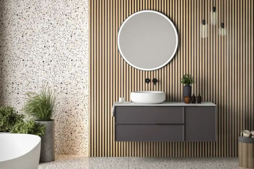 Lattenwand badkamer 260x52 cm licht eiken, dikte 15 mm