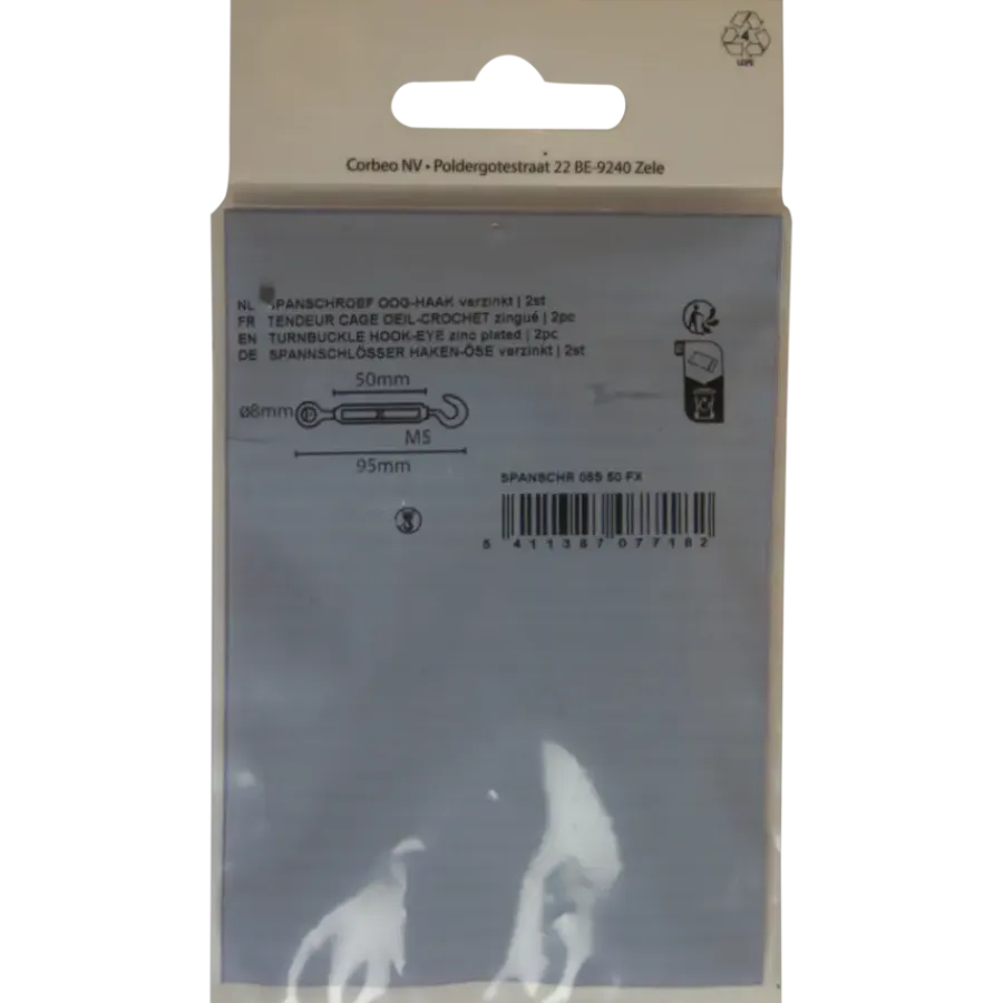 Ledent spanwartel haak/oog verzinkt 5 mm (2 stuks)