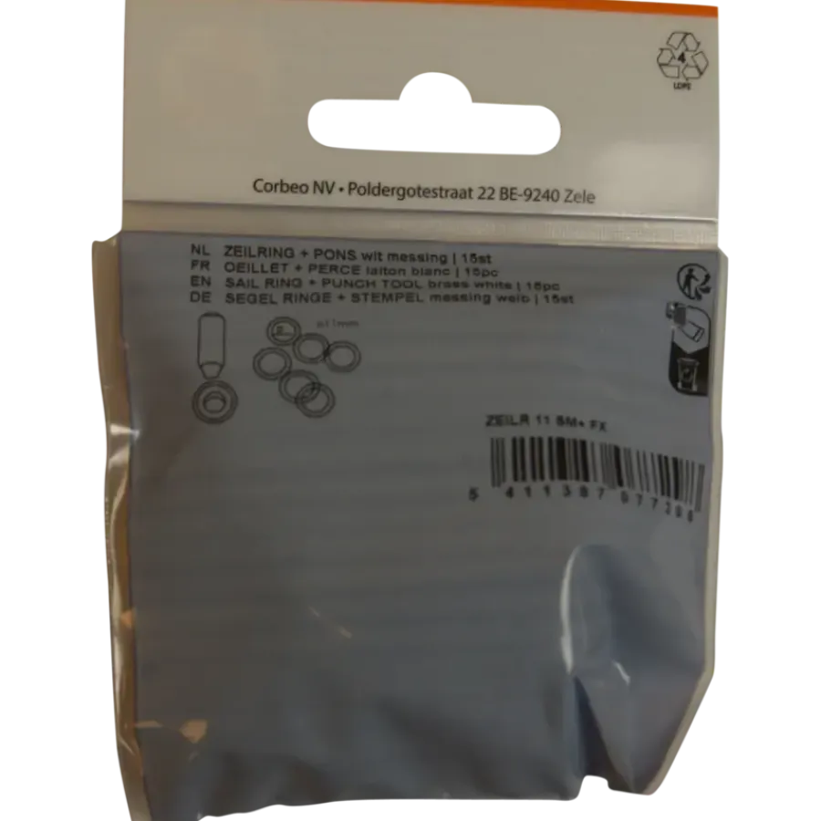 Ledent zeilringset messing 11 mm 15 stuks