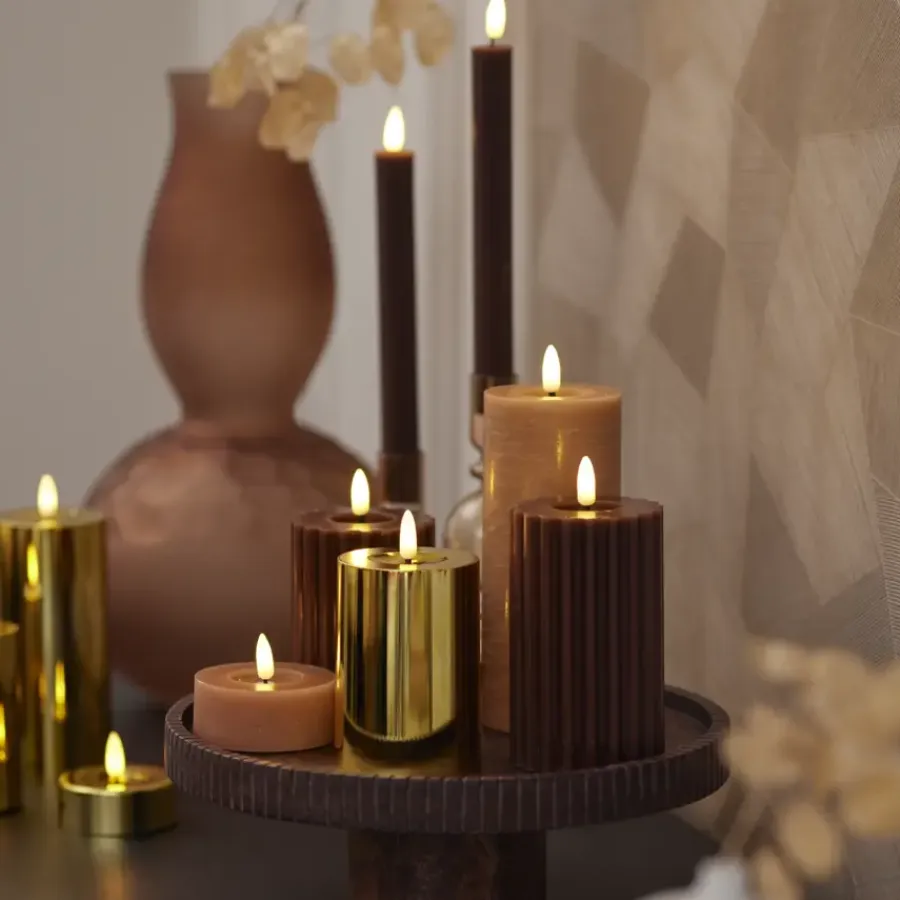 Lumineo LED kaars wax donker bruin