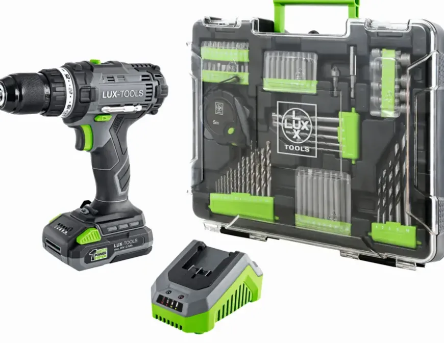 LUX 20V accuboormachine inclusief 2,0Ah accu, lader en koffer met accessoires
