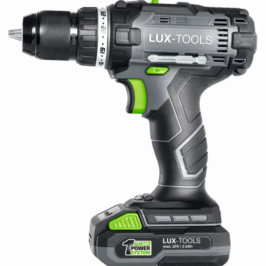 LUX 20V accuboormachine inclusief 2,0Ah accu, lader en koffer met accessoires