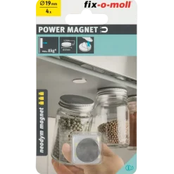 Fix-o-moll Magneetschijf Neodymium Klevend Zilver 19mm 4 stuks