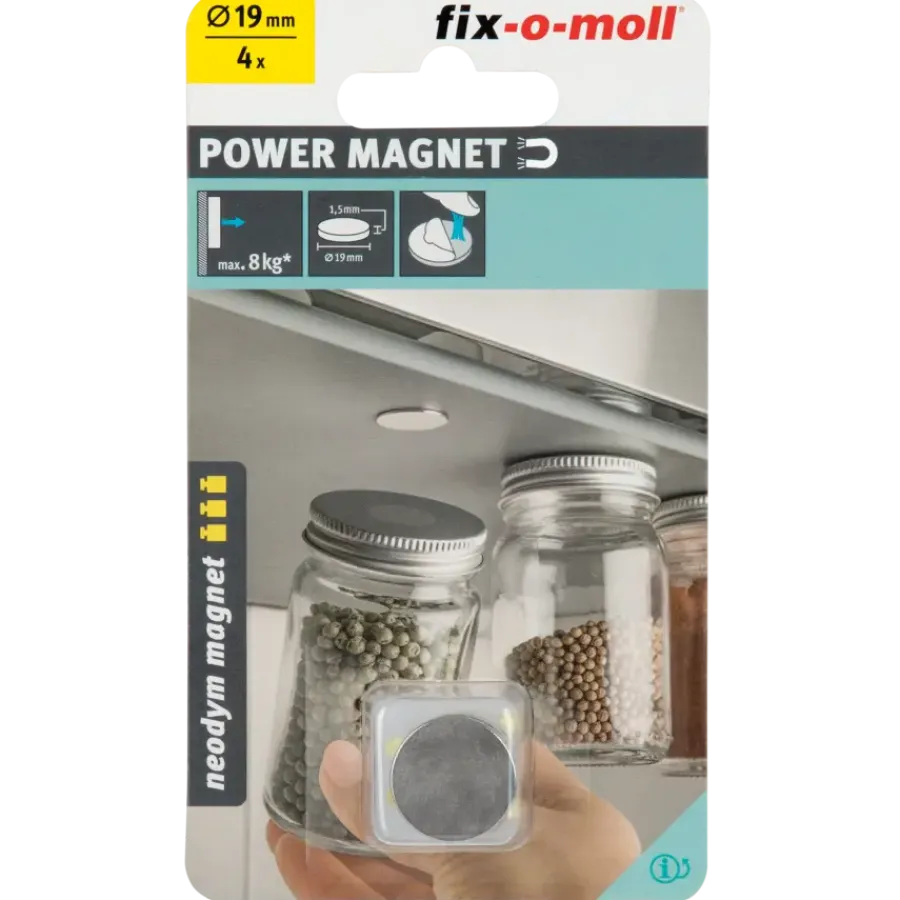 Fix-o-moll Magneetschijf Neodymium Klevend Zilver 19mm 4 stuks