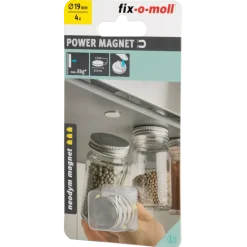 Fix-o-moll Magneetschijf Neodymium Klevend Zilver 19mm 4 stuks