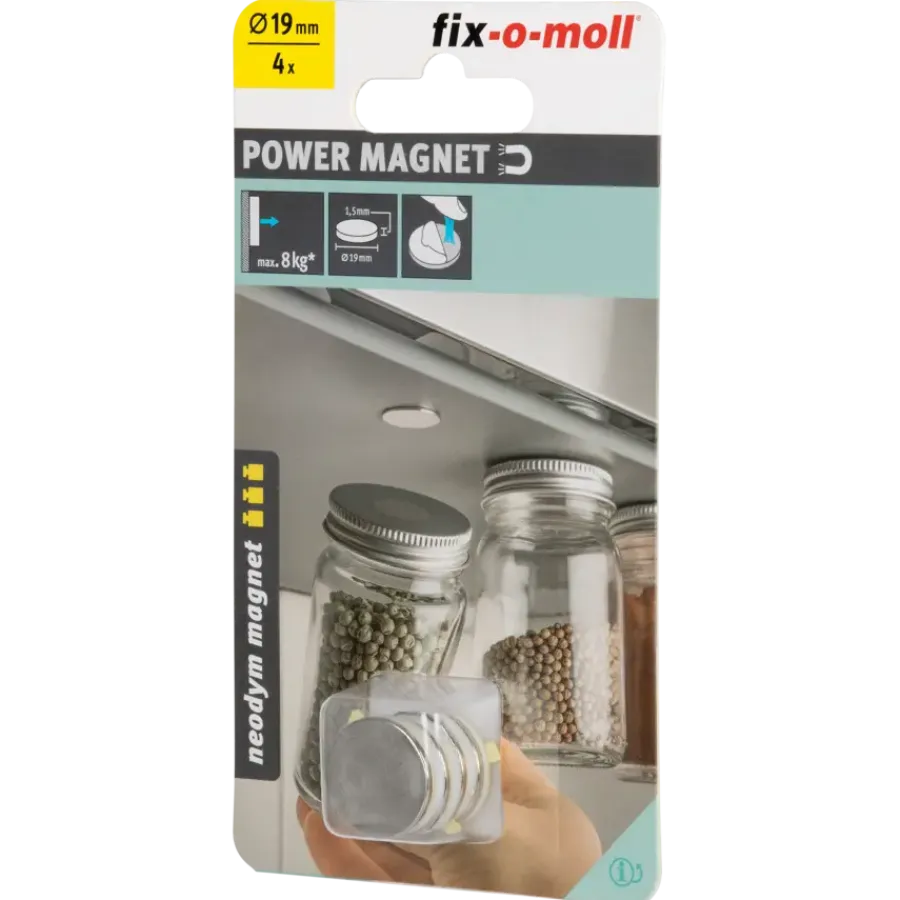 Fix-o-moll Magneetschijf Neodymium Klevend Zilver 19mm 4 stuks