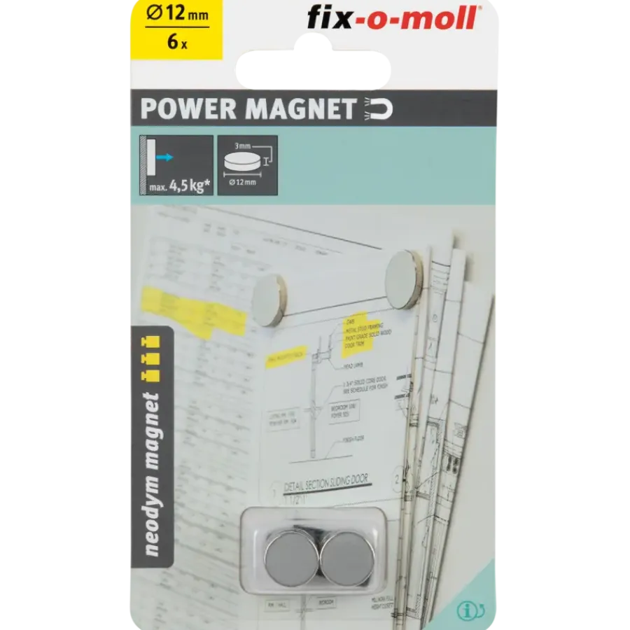 Fix-o-moll Magneetschijf Neodymium zilver 12x3mm 6 stuks