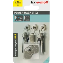 Fix-o-moll Magneet sleutelhanger Neodymium zilver 20mm 2 stuks