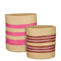 Geen Mand rond bruin fuchsia set van 2 - h32,5xd28,5cm