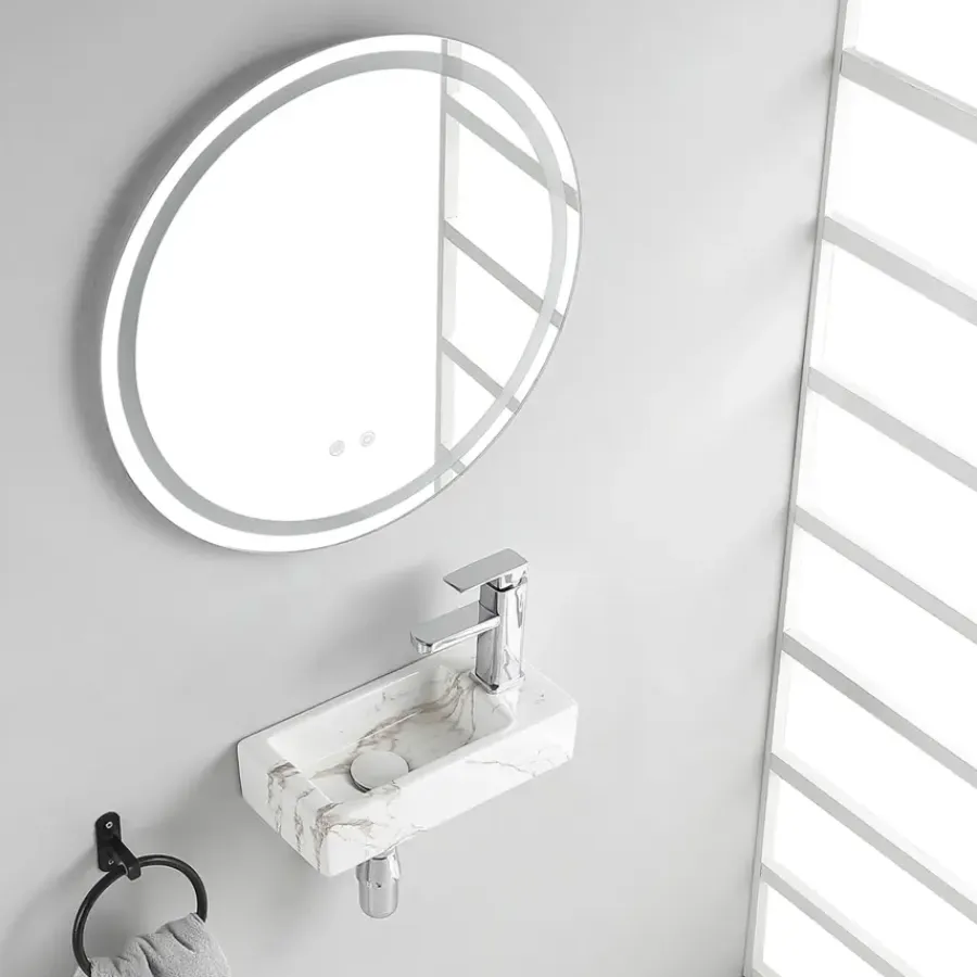 Marho fonteinset compleet rechts Ondine S mini wit + geborsteld messing